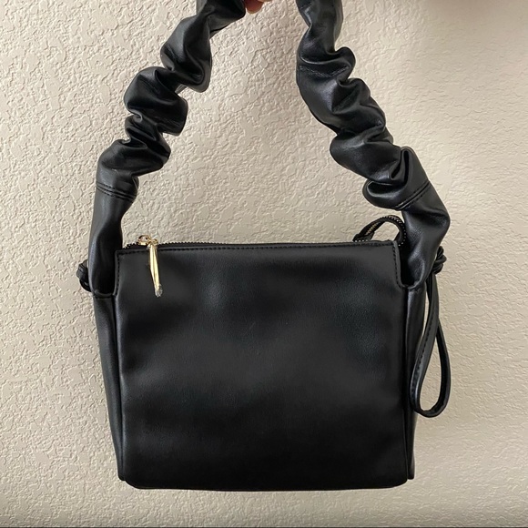 Black Gathered Scrunchie Drawstring Shoulder Bag Purse | B6 - Picture 2 of 10